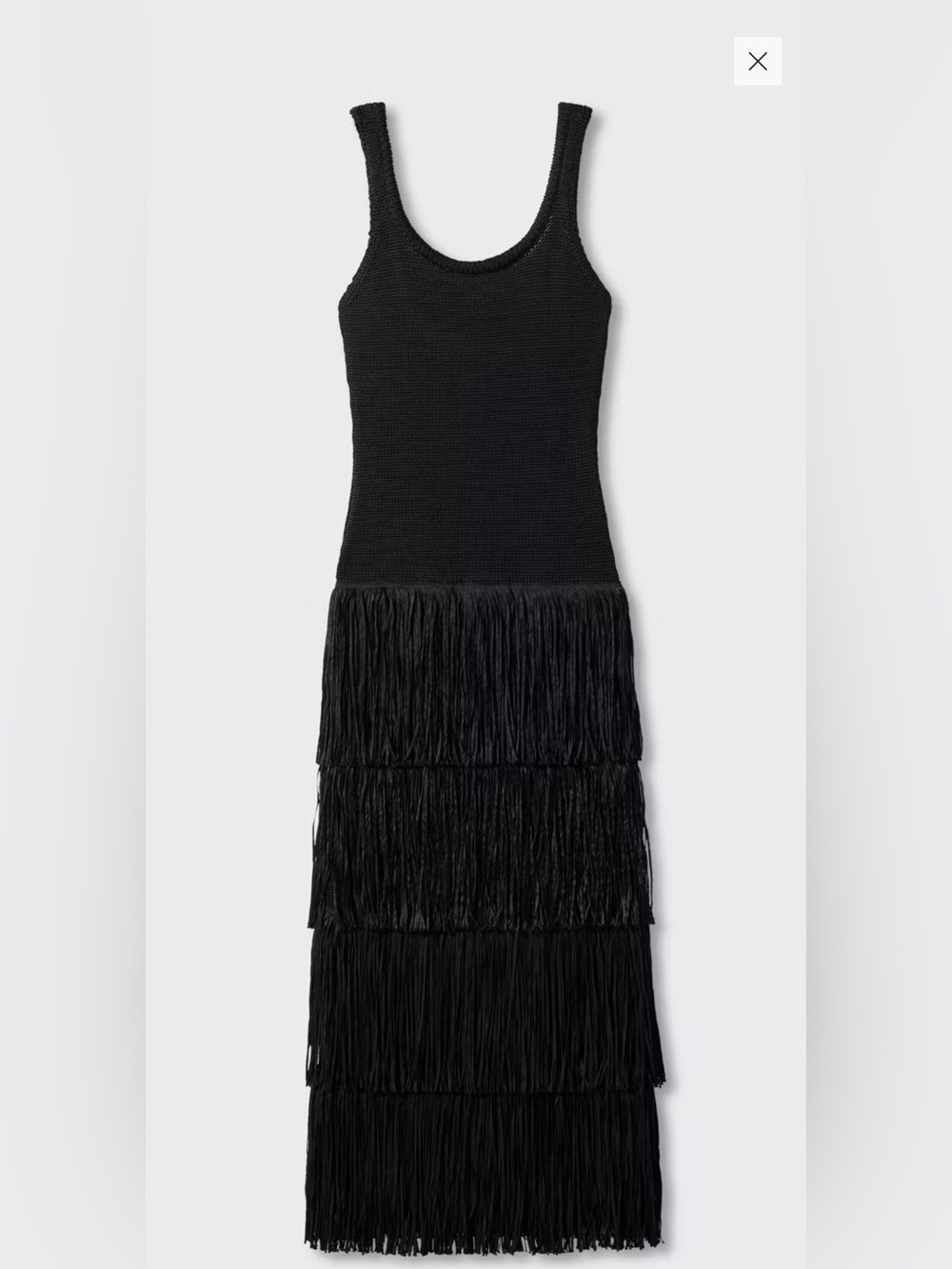 Mango Black Knitted Midi Dress with Tiered Fringe